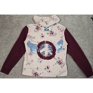 OOAK Indie Upcycled Reworked Sweatshirt Hoodie PEACE Vtg Doily Appliques Women M